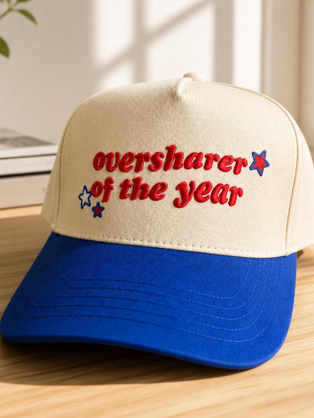 NWT C.C. Trucker Hat Oversharer of the Year - Cream/Blue Baseball Cap